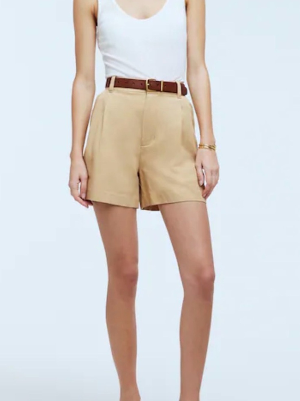 Madewell Pleated High-Rise Trouser Shorts in Camel Tan